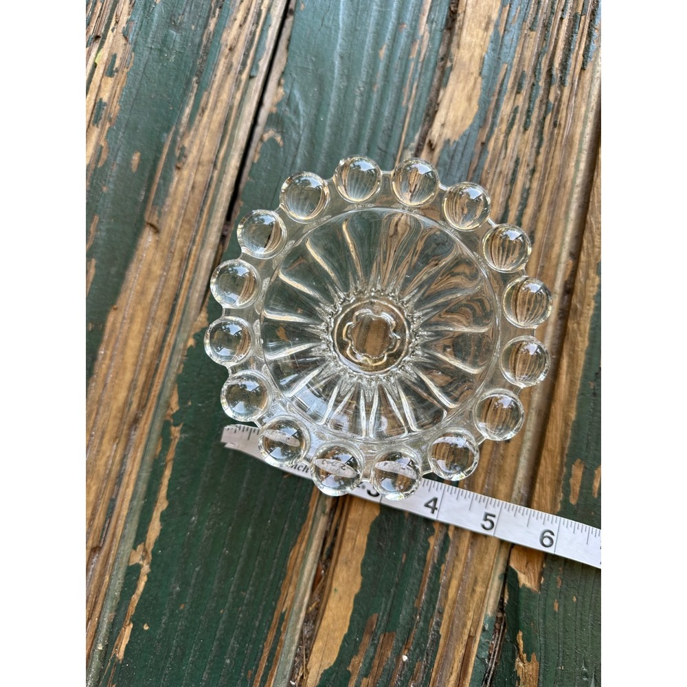 Vintage Clear Pressed Glass Beaded Rim Taper Candle Holder‎ Boopie Style 4 Inch